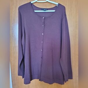 August Silk 2X Brown Cardigan with ribbed cuffs